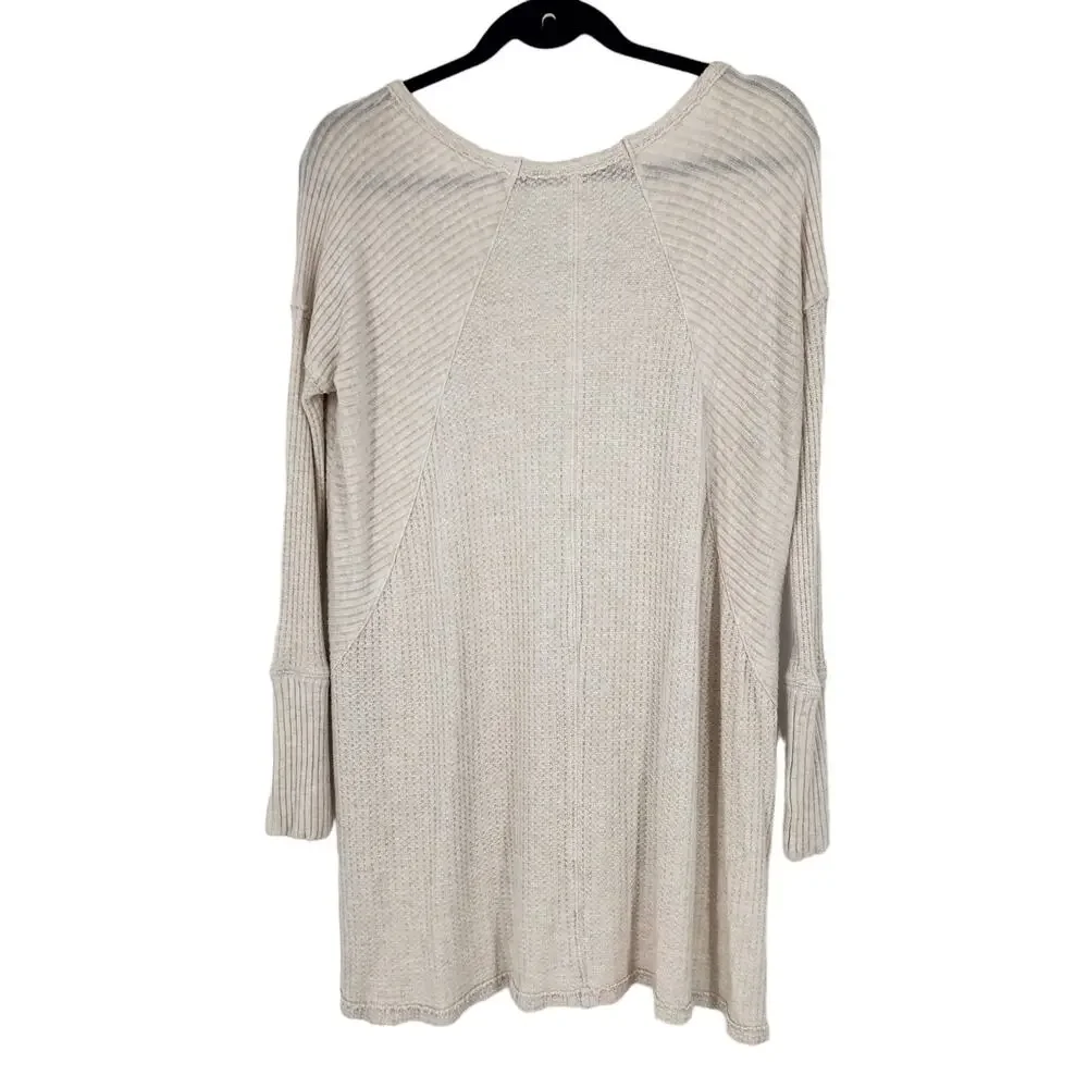 Free People White Scoop Neck Long Sleeve Ventura Thermal Size Medium